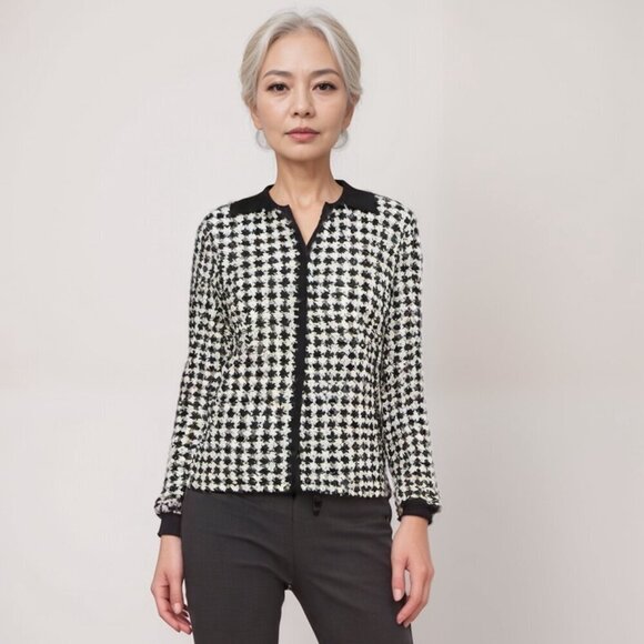 Worthington Black and White Houndstooth Design Long Sleeve Blouse in Size 8 - Picture 2 of 5